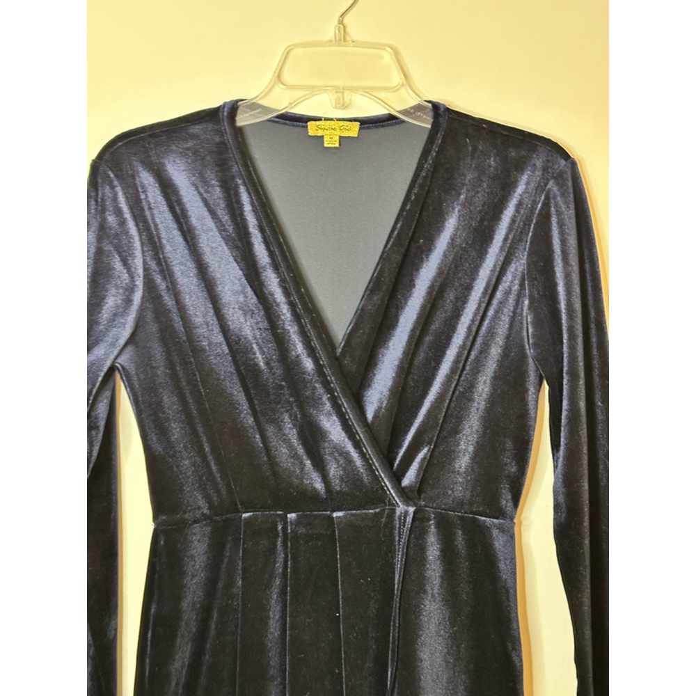 Shinesday Gold velvet navy high low dress size M